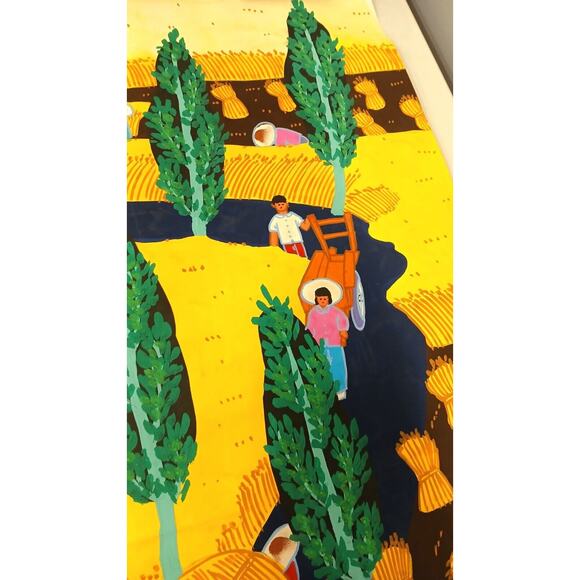 Chinese Folk Art Painting Gouache Farmer Great Harvest FarmHouse Decor 31x21.5" - Picture 6 of 14